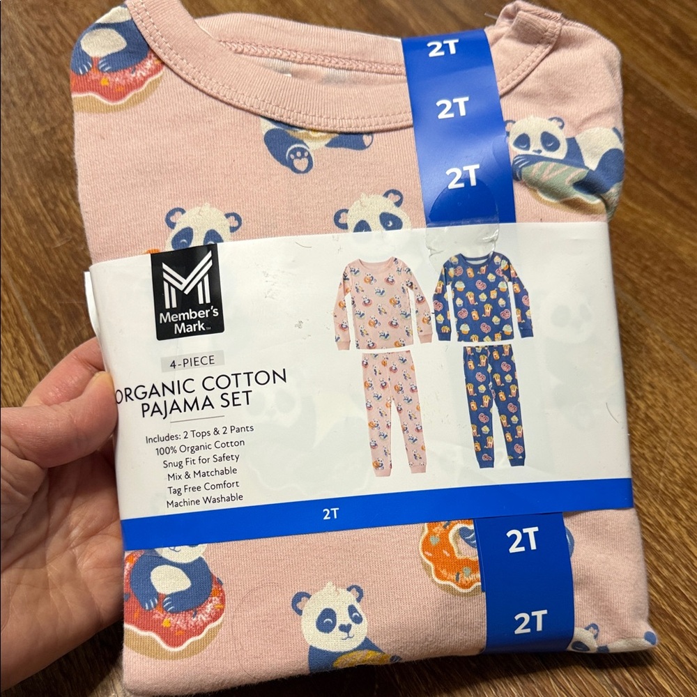 NWT Girls' Pink Panda Organic Cotton Pajamas 2 pair - 2T